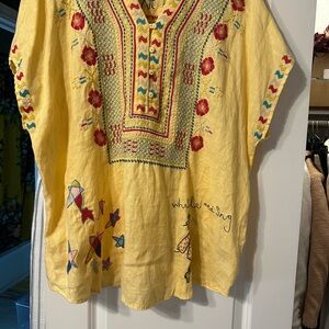 Johnny Was Yellow Embroidered Blouse